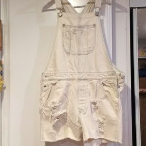 White denim overalls